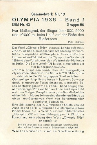 IVAR BALLANGRUD NORGE SPEED SKATING GARMISCH-PARTENKIRCHEN 1936 IMAGE CARD - Picture 2 of 2