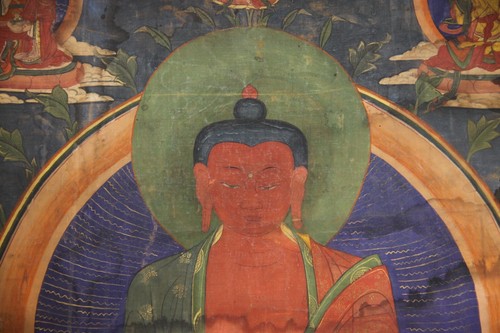 Real Tibet 19th Century Old Antique Buddhist Sakyamuni Buddha Thangka Tangka - Picture 7 of 17