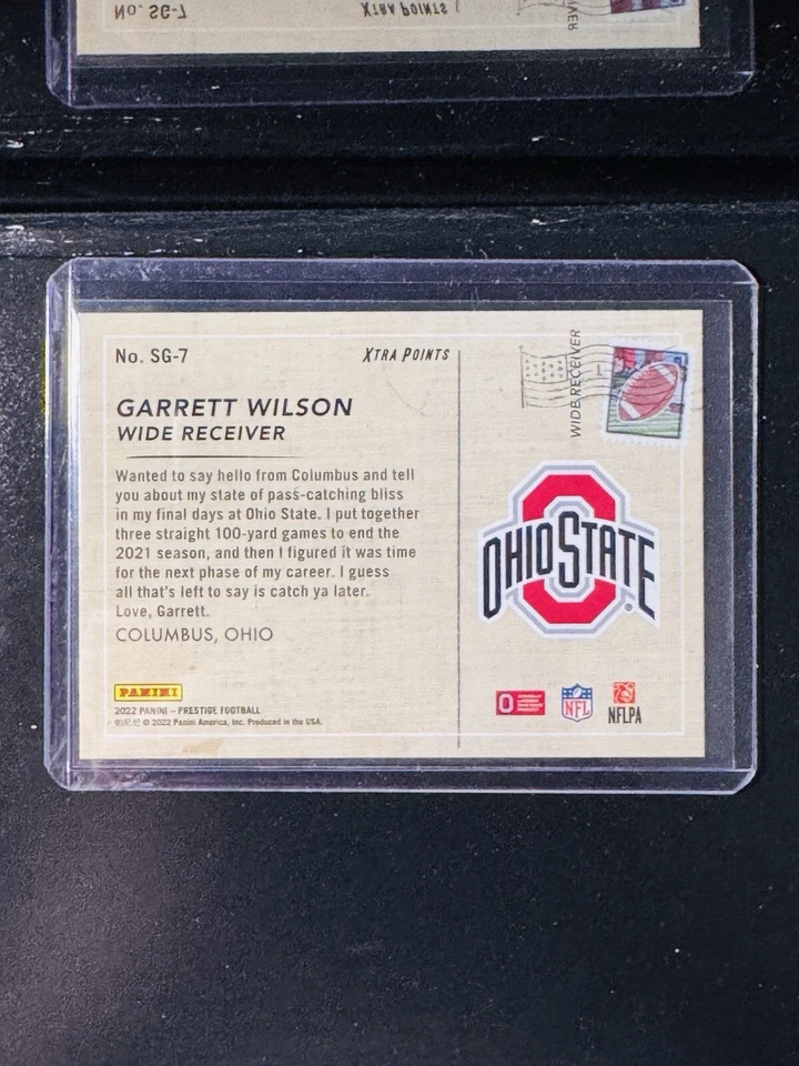 GOLD /99 Garrett Wilson 2022 Panini Prestige Season Greetings #SG-7 - Image 2 of 2