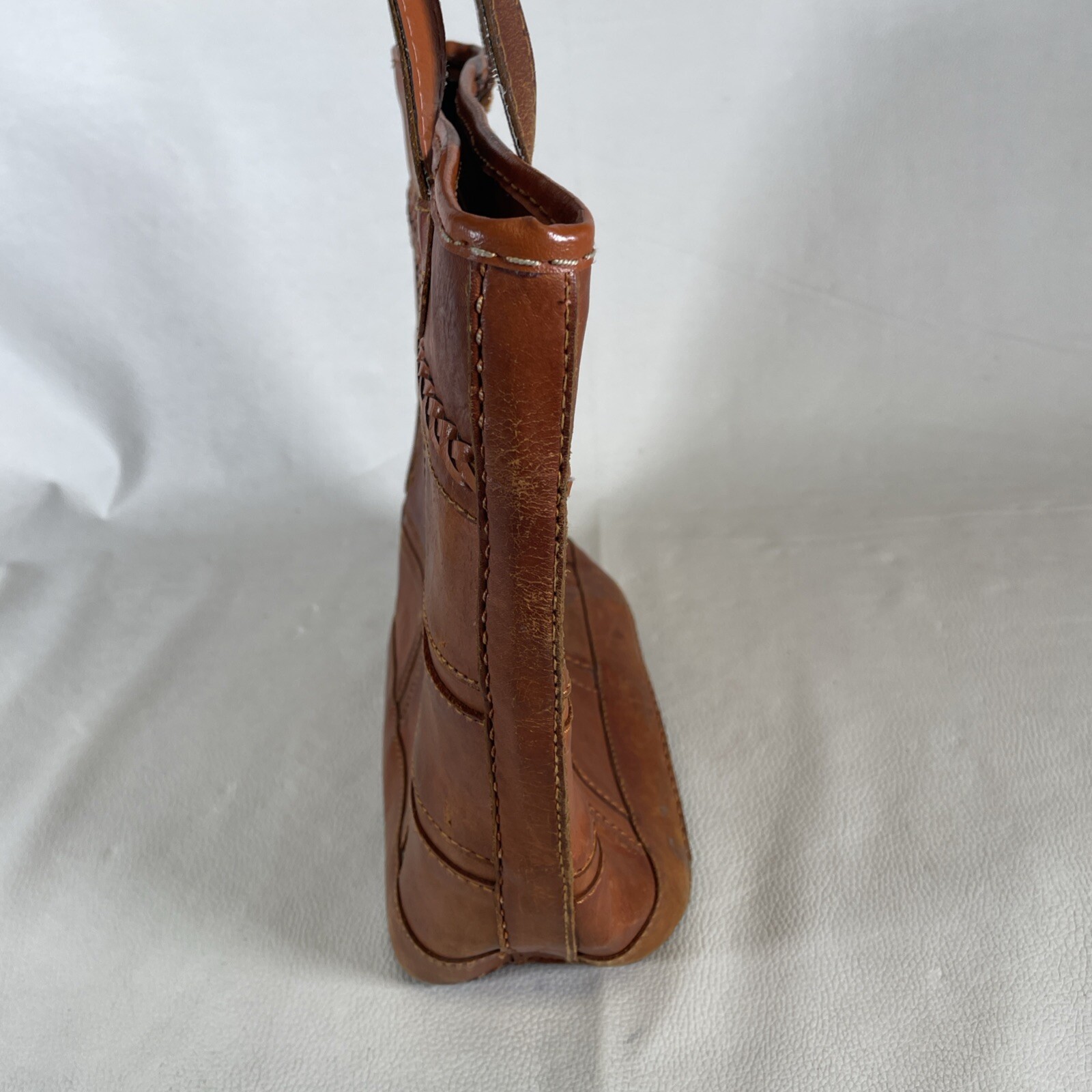 Vintage Square Patch Pattern Tan Leather Purse / … - image 5