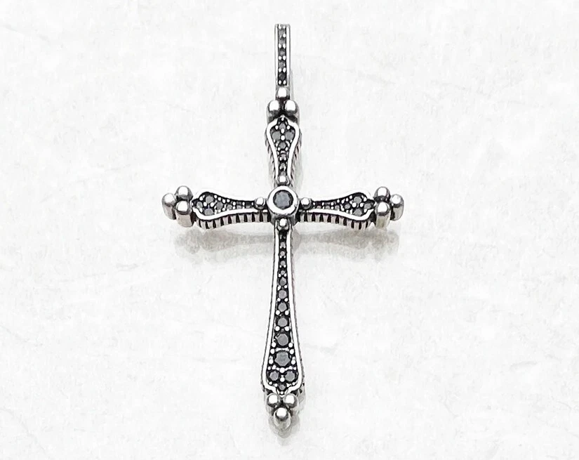 Colgante Cruz Plata Esterlina 925 Negro Realeza Antiguo Vintage 1.5 Pulgadas Regalo Foto 2 de 4