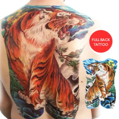 Roaring Tiger Full Back Tattoo Temporär 48x34cm | Realistisch | Bunt 