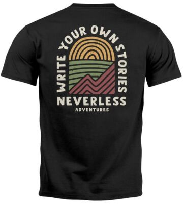 Herren T-Shirt Backprint Outdoor Grafik Line Art Berge Natur Männer Printshirt