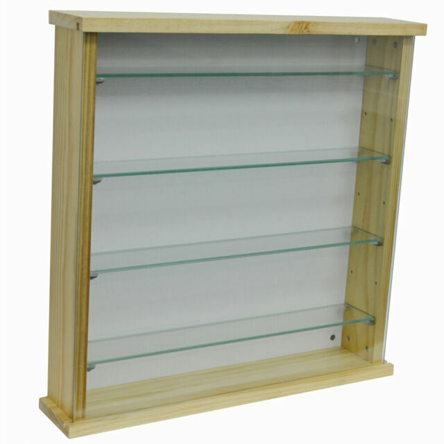 Glass Shelves Door Brown Solid Wood, Wall Mount Display Cabinet