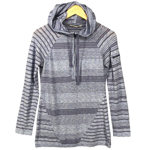 Athleta Top Women's Small Purple Knit Sweater Hood Striped 1/4 Zip Long Sleeve