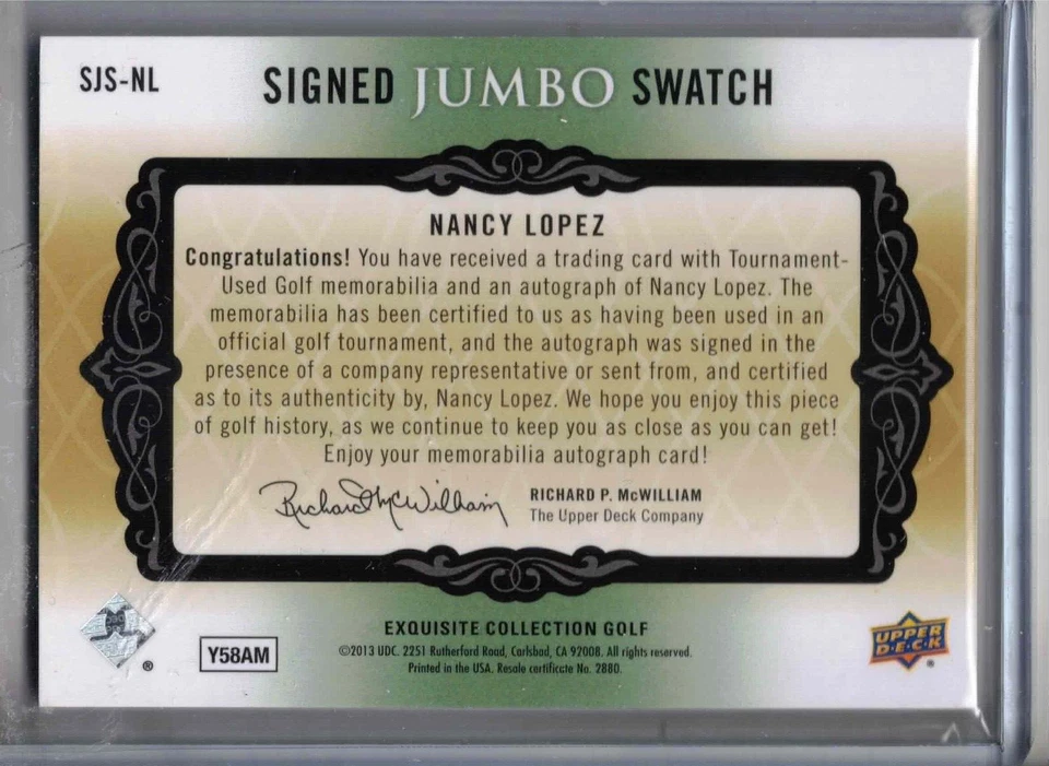 2014 UD Exquisite PGA golf Nancy Lopez Signed Jumbo Swatch shirt auto /50 card - Image 2 of 2