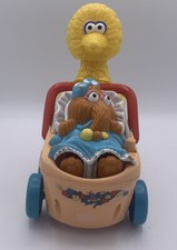 Vtg ILLCO Sesame Street Big Bird w/ Snuffleupagus in Carriage Toy Rare Works