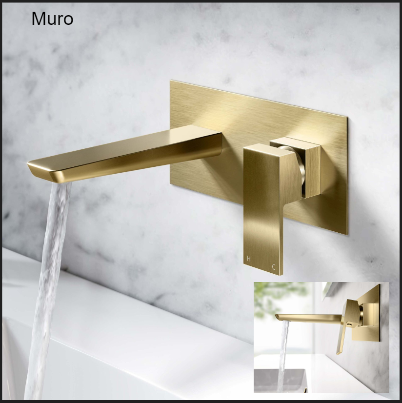 Brushed Brass Basin Mixer Tap WallMounted Concealed Bathroom Sink