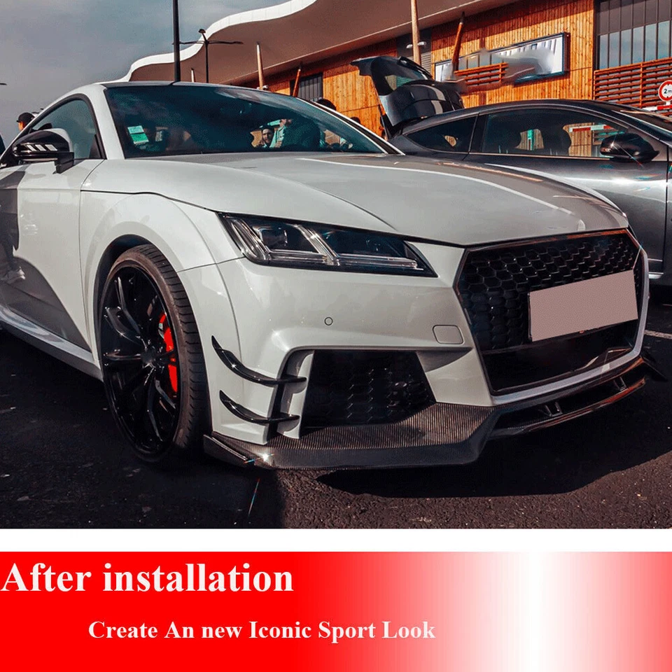 Se adapta a Audi TT RS TTRS 8S 2016-18 CARBONO REAL parachoques delantero divisores aletas kit de carrocería Foto 3 de 4