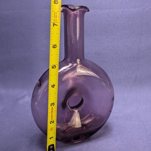 VTG South Jersey Glass Amethyst Purple Donut Pinch Flask Decanter Ruffled Spout - Picture 6 of 9