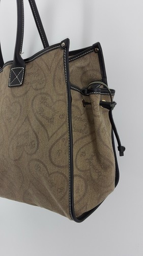Dooney Bourke Large Brown Heart Canvas Leather Carry All Shopper Tote Bag - Picture 6 of 12