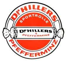 Werbe-Aufkleber Dr. Hillers Pfefferminz Sportrolle Lutschbonbon Solingen 70er