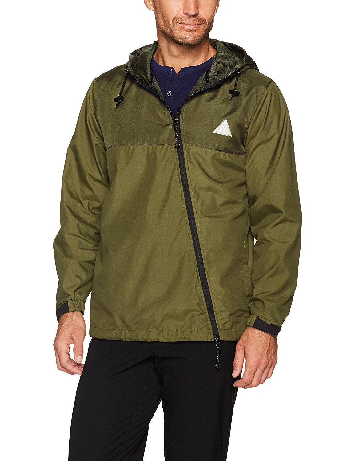 All Good Mens Water Resistant Zip Up Windbreaker Hemlock Hooded Jacket Olive 2XL