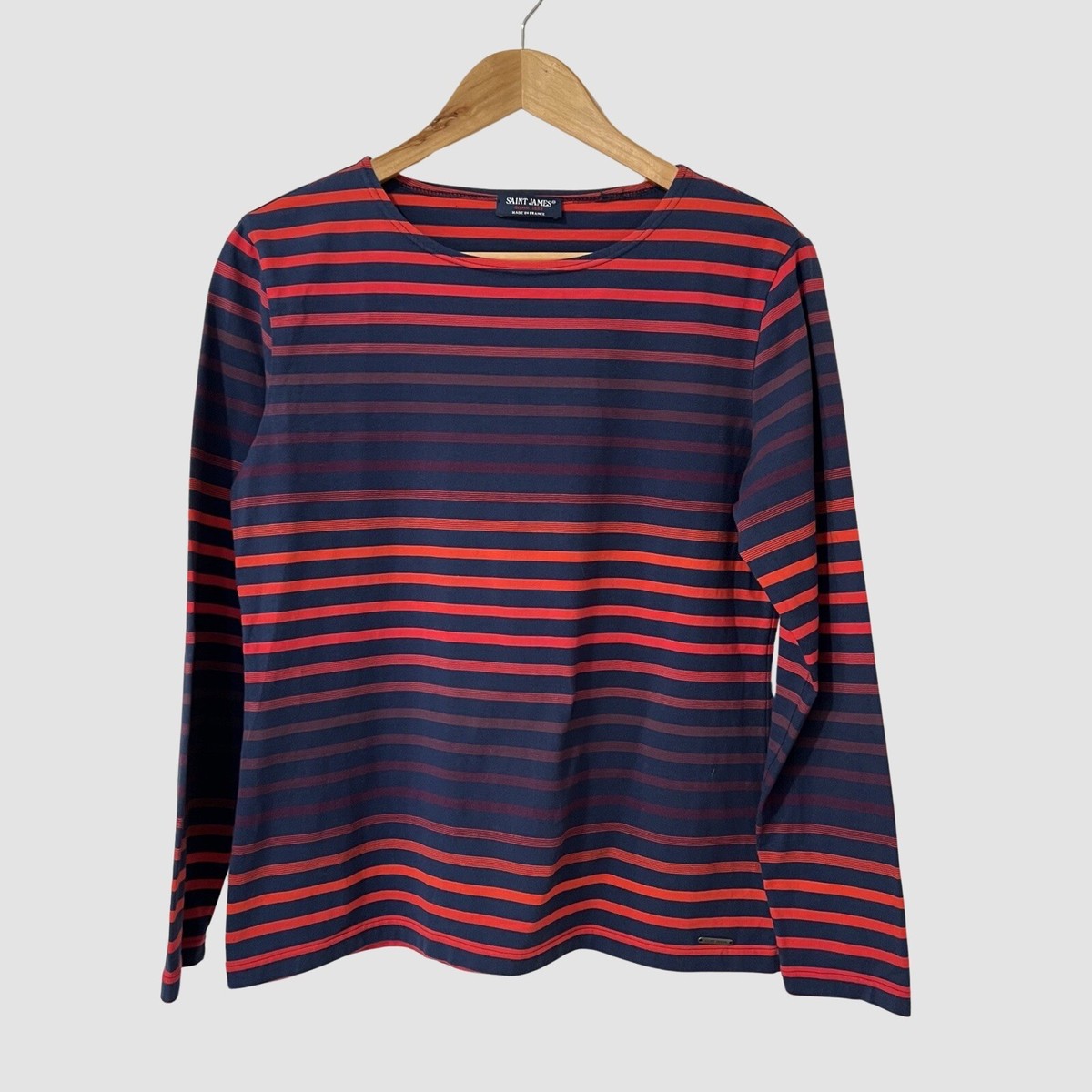 Saint James Stripe Scoop Neck Long Sleeve Cotton Top M