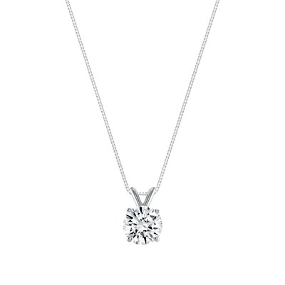 1,5 kt runder im Labor hergestellter gewachsener Diamant massiver 14 K Weißgold Anhänger Halskette 16 Zoll
