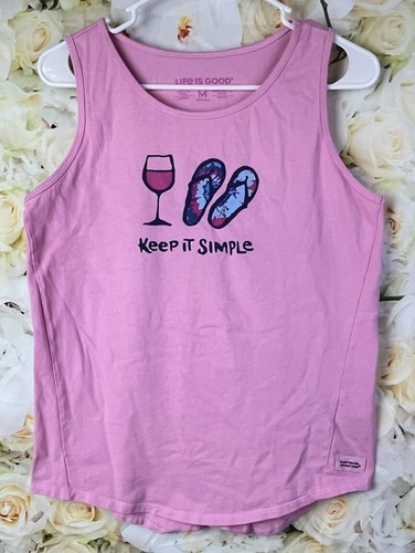 Life Is Good Wine Flip-flops Tank Top Women’s MEDIUM Pink Summer KEEP IT SIMPLE