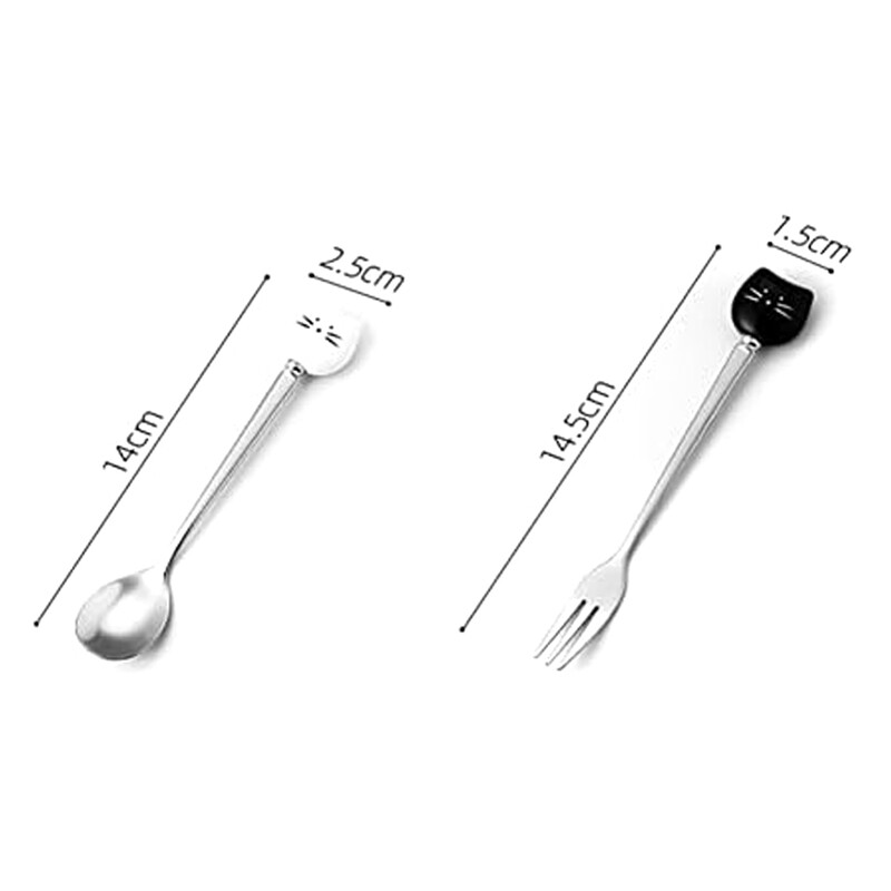 Cute Cats Coffee Spoon and Fork Set, Ceramic Stainless Steel Cats