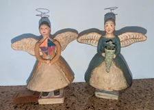 Primitives by Kathy antique reproduction angels set of 2 figurines hand painted