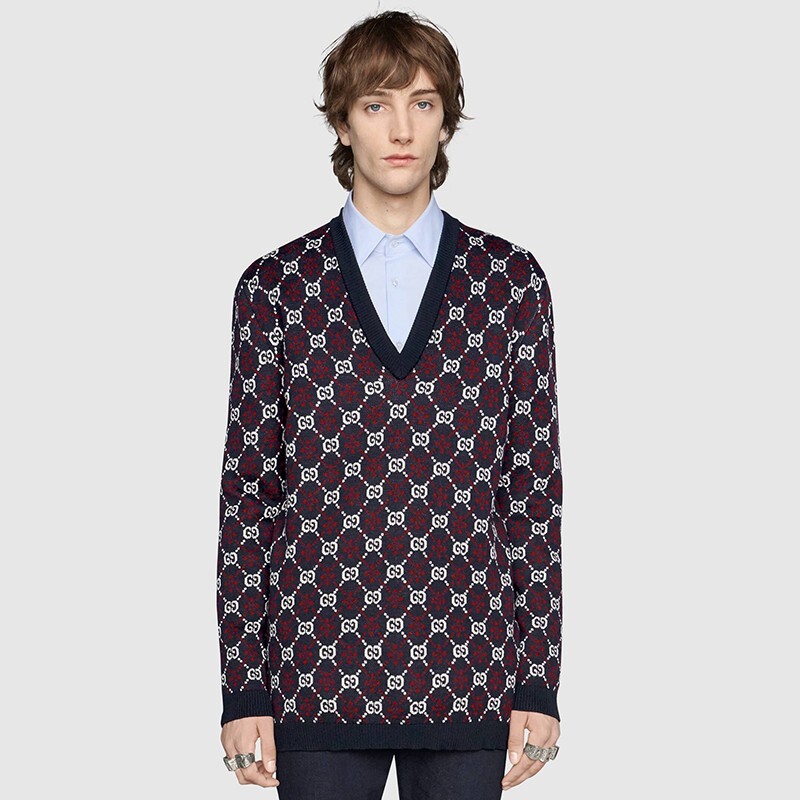 GUCCI Vネックセーター ヘビ刺繍付き GUCCI 美品 グッチ ミケーレ期 ボーダー柄 スネークパッチ 長袖