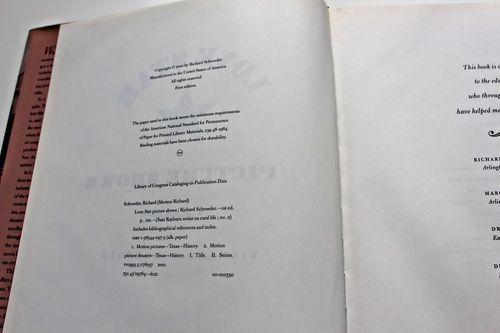 Lone Star Picture Shows Hardback Richard Schroeder 1st edition See Description - Picture 4 of 6