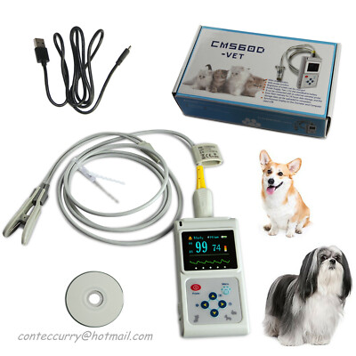 CE Veterinary Pulse Oximeter CMS60D-VET+Ear Tongue SpO2 Probe+PC Software CONTEC