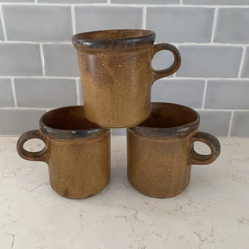 3 Vintage McCoy 1412 Canyon Rim Stoneware Coffee Mugs