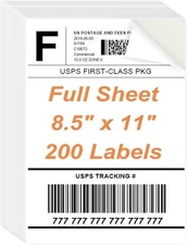 8.5 x 11 Sticker Paper for Inkjet Printer - Full 200 Sheets 8.5 x 11(1-UP)