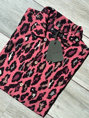 ALL SAINTS PINK ''OCELOT'' RELAXED FIT FLORAL S/S SHIRT TOP - LARGE - NEW & TAGS