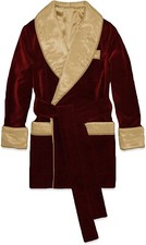 Men Burgundy Velvet jacket, Golden tuxedo jacket, Belted Designer Evening Robes.