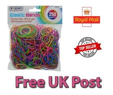 250 x ELASTIC RUBBER BANDS Assorted Colours For Home School Office