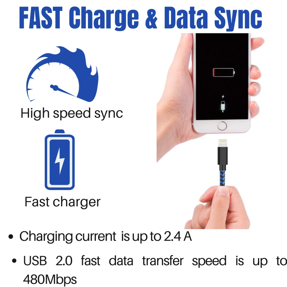 5 Pack USB Fast Charger Cable 6FT For iPhone iPad iPod Charging Data Sync Cord - Image 3 of 4