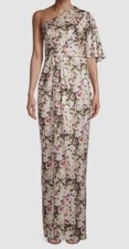 $365 Aidan Mattox Women's Beige Floral One-Shoulder Gown Dress Size US10