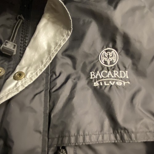 BACARDI SILVER Rain Jacket Sz XL Zip Black BAT Coat Weatherproof Korea Embrd EUC - Picture 3 of 15