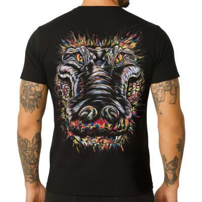 Stuff Box Herren Shirt Savage Hippo schwarz STB-1407 Urban Comic Design TShirt
