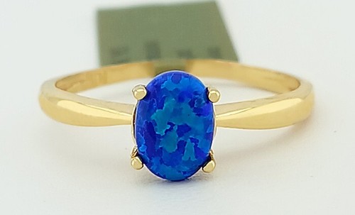 GENUINE 0.78 Cts BLUE OPAL RING 10k YELLOW GOLD - Free Certificate Appraisal