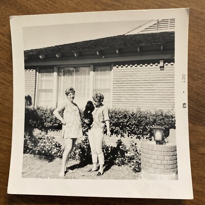 1963 Black Poodle Family Dog Puppy Women Fashion Original Snapshot Photo P11a5
