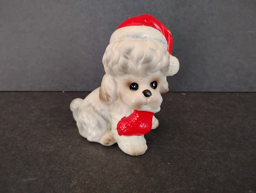 Vintage Josef Original Weihnachten Pudel Hund Weihnachtsmann Mütze Strumpf Figur Japan