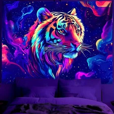 Blacklight UV Reactive Tapestry 79x59 Inches Tiger Glow in Dark Wall Decor Decor