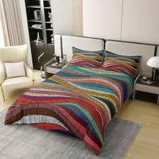 100 Organic Cotton Boho Duvet Cover Queen Bohemian Wavy Bedding Set Rainbow