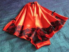 Red Satin French Knickers S Black Lace Slinky Vintage Style