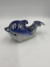 Iridescent Blue ceramic whale Bank