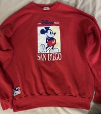 Vintage Disney San Diego Made In USA Mickey Mouse Red Crewneck Fleece Sweatshirt