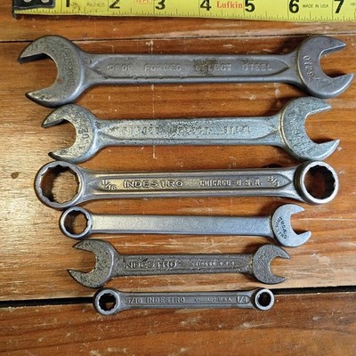 Lot Of 6 Vintage Indestro USA Wrenches Open End Combination & Double Box End