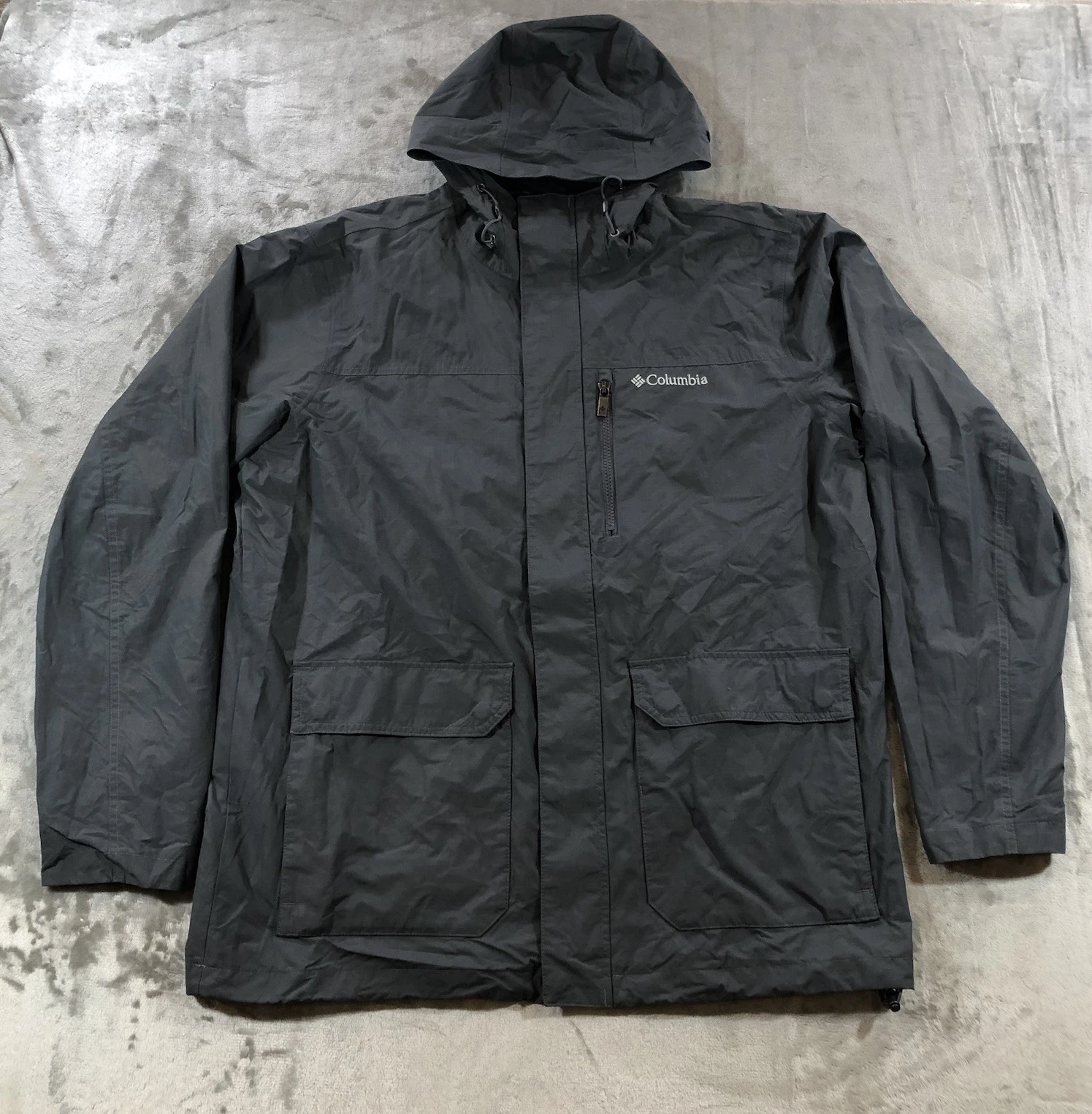 Columbia Sportswear Jacket Mens Large Gray Hooded Nylon Rain Coat Outdoor
