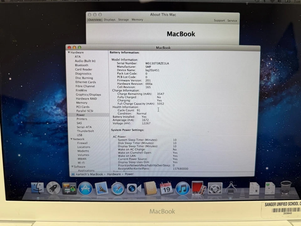 Apple Macbook 13'' A1342 Intel Core 2 Duo 2.4Ghz, 250GB HD, 2GB RAM, Mid 2010 - Image 2 of 4