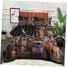 Deer Bedding Set Size Comforter with American Flag, Camo Queen Deer 5024