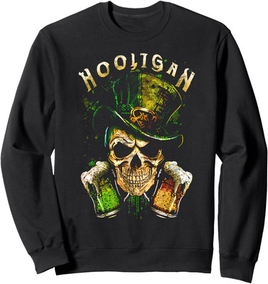 Funny Hooligan Skull Beer Irish Hooligan Skull Irish Unisex Crewneck Sweatshirt