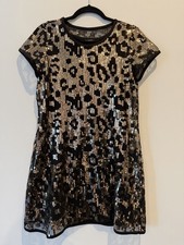 Guess Short Sleeve Sequin Leopard Cheetah Shif Dress Size S