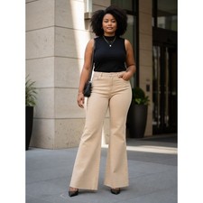 ESCADA Pants Size 42 Beige Tan Wide Leg Flare Pants Designer Luxury
