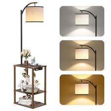Floor Lamp with Table, End Table for Living Room with Lamp, Rustic Brown